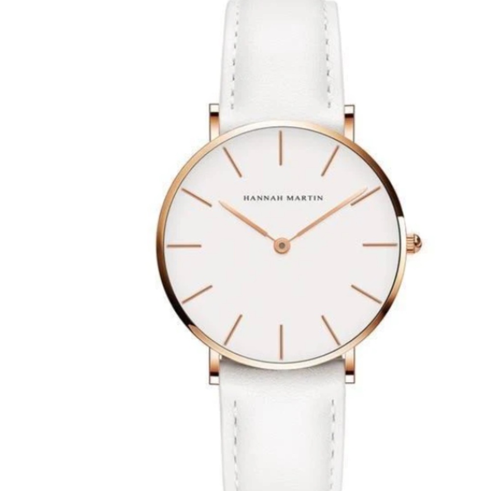 Hannah Martin Rose Gold and White Leather Waterproof Watch NWT